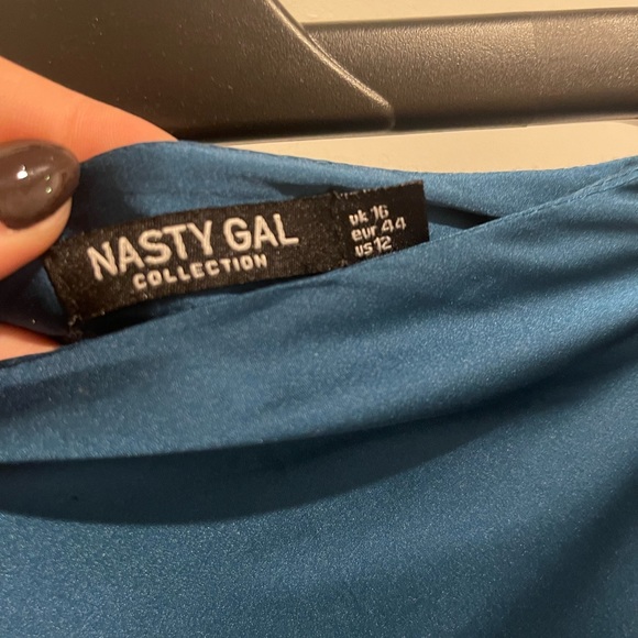 Nasty Gal Teal Satin Midi Skirt - Picture 3 of 3